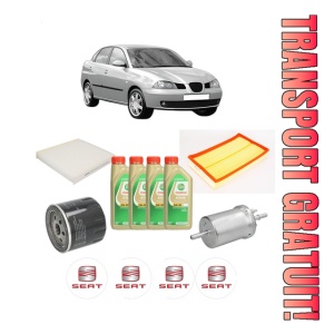Set Pachet filtre revizie Bosch, 4 litrii ulei Castrol 5W30 SEAT CORDOBA (6L2) 1.4 16V din 2002-2009, 4x Stickere auto cu SEAT