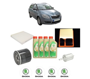Set Pachet filtre revizie Bosch, 4 litrii ulei Castrol 5W30 SKODA FABIA II Combi (545) 1.4 din 2007-2014, 4x Stickere auto cu SKODA - Img 2