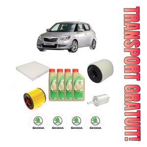 Set Pachet filtre revizie Bosch, 4 litrii ulei Castrol 5W30 SKODA FABIA II (542) 1.2 TSI din 2010-2014, 4x Stickere auto cu SKODA