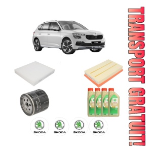 Set Pachet filtre revizie Bosch, 4 litrii ulei Castrol 5W30 SKODA KAMIQ (NW4) 1.0 TSI din 2019, 4x Stickere auto cu SKODA
