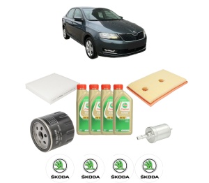 Set Pachet filtre revizie Bosch, 4 litrii ulei Castrol 5W30 SKODA RAPID (NH3, NK3, NK6) 1.2 TSI din 2015-2019, 4x Stickere auto cu SKODA - Img 2