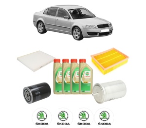 Set Pachet filtre revizie Bosch, 4 litrii ulei Castrol 5W30 SKODA SUPERB I (3U4) 1.8 T din 2001-2008, 4x Stickere auto cu SKODA - Img 2