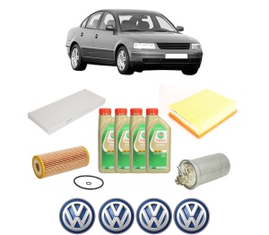 Set Pachet filtre revizie Bosch, 4 litrii ulei Castrol 5W30 Volkswagen PASSAT B5 (3B2) 1.9 TDI din 2000, 4x Stickere auto cu Volkswagen - Img 2