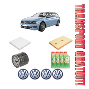 Set Pachet filtre revizie Bosch, 4 litrii ulei Castrol 5W30 Volkswagen PASSAT B8 Variant (3G5, CB5) 1.4 TSI din 2014-2018, 4x Stickere auto cu Volkswagen