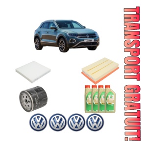 Set Pachet filtre revizie Bosch, 4 litrii ulei Castrol 5W30 Volkswagen T-ROC (A11, D11) 1.0 TSI din 2017, 4x Stickere auto cu Volkswagen