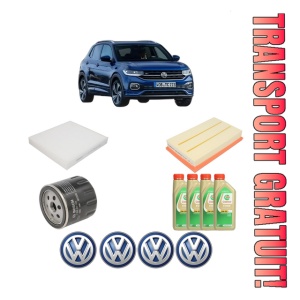Set Pachet filtre revizie Bosch, 4 litrii ulei Castrol 5W30 Volkswagen T-CROSS (C11, D31) 1.0 TSi din 2018, 4x Stickere auto cu Volkswagen