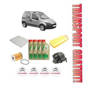 Set Pachet filtre revizie Bosch, 4 litrii ulei Castrol 5W40 CITROEN NEMO MPV 1.4 HDi din 2009, 4x Stickere auto cu CITROEN