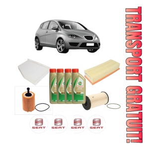 Set Pachet filtre revizie Bosch, 4 litrii ulei Castrol 5W40 SEAT ALTEA (5P1) 2.0 TDI din 2004-2009, 4x Stickere auto cu SEAT