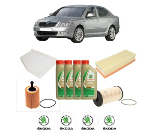 Set Pachet filtre revizie Bosch, 4 litrii ulei Castrol 5W40 SKODA Octavia II (1Z3) 2.0 TDI din 2004-2010, 4x Stickere auto cu SKODA - Img 2