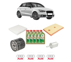 Set Pachet filtre revizie Bosch, 5 litrii ulei Castrol 0W20 AUDI A1 Sportback (8XA, 8XF) 1.4 TFSI din 2014-2018, 4x Stickere auto cu AUDI - Img 2