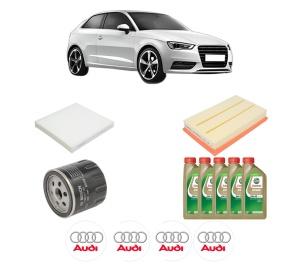 Set Pachet filtre revizie Bosch, 5 litrii ulei Castrol 0W20 AUDI A3 (8V1, 8VK) 1.5 TFSI din 2017, 4x Stickere auto cu AUDI - Img 2