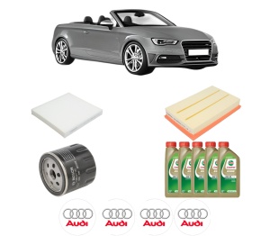 Set Pachet filtre revizie Bosch, 5 litrii ulei Castrol 0W20 AUDI A3 Convertible (8V7, 8VE) 35 TFSI din 2018-2020, 4x Stickere auto cu AUDI - Img 2