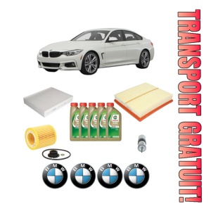 Set Pachet filtre revizie Bosch, 5 litrii ulei Castrol 0W20 BMW Seria 3 Gran Turismo (F34) 320 i din 2013-2016, 4x Stickere auto cu BMW