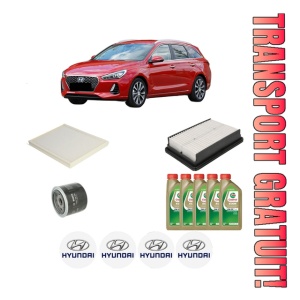 Set Pachet filtre revizie Bosch, 5 litrii ulei Castrol 0W20 HYUNDAI i30 Estate (PDE) 1.5 T-GDI Hybrid 48V din 2020, 4x Stickere auto cu HYUNDAI