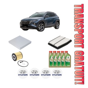 Set Pachet filtre revizie Bosch, 5 litrii ulei Castrol 0W20 HYUNDAI TUCSON (NX4E, NX4A) 1.6 T-GDi Hybrid 48V din 2020, 4x Stickere auto cu HYUNDAI