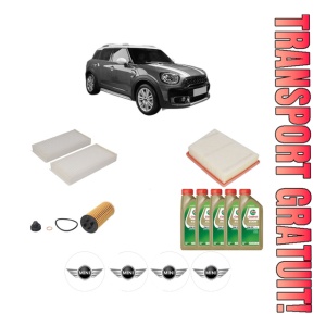 Set Pachet filtre revizie Bosch, 5 litrii ulei Castrol 0W20 MINI MINI COUNTRYMAN (F60) Cooper SE din 2020, 4x Stickere auto cu MINI