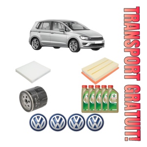 Set Pachet filtre revizie Bosch, 5 litrii ulei Castrol 0W20 Volkswagen GOLF SPORTSVAN VII (AM1, AN1) 1.5 TSI din 2017-2020, 4x Stickere auto cu Volkswagen
