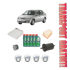 Set Pachet filtre revizie Bosch, 5 litrii ulei Castrol 10W40 DACIA LOGAN (LS_) 1.6 16V (LS09, LS0L, LS0M, LS0P, LS0V, LS18, LS1S, LS1V,... din 2006, 4x Stickere auto cu DACIA