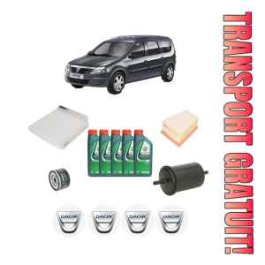 Set Pachet filtre revizie Bosch, 5 litrii ulei Castrol 10W40 DACIA LOGAN MCV (KS_) 1.6 16V (KS0L, KS0M, KS0P, KS1S) din 2007, 4x Stickere auto cu DACIA