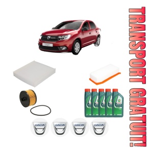 Set Pachet filtre revizie Bosch, 5 litrii ulei Castrol 10W40 DACIA LOGAN II TCe 90 LPG din 2015, 4x Stickere auto cu DACIA