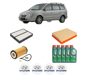 Set Pachet filtre revizie Bosch, 5 litrii ulei Castrol 10W40 HYUNDAI TRAJET (FO) 2.7 V6 din 2000-2008, 4x Stickere auto cu HYUNDAI - Img 2