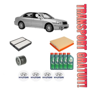 Set Pachet filtre revizie Bosch, 5 litrii ulei Castrol 10W40 HYUNDAI SONATA IV (EF) 2.7 V6 din 2001-2004, 4x Stickere auto cu HYUNDAI