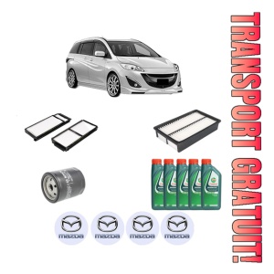 Set Pachet filtre revizie Bosch, 5 litrii ulei Castrol 10W40 MAZDA 5 (CW) 2.0 (CWEFW) din 2010, 4x Stickere auto cu MAZDA