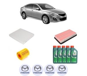 Set Pachet filtre revizie Bosch, 5 litrii ulei Castrol 10W40 MAZDA 6 Saloon (GH) 2.0 MZR (GHEFP, GH10F) din 2007-2012, 4x Stickere auto cu MAZDA - Img 2
