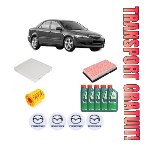 Set Pachet filtre revizie Bosch, 5 litrii ulei Castrol 10W40 MAZDA 6 Saloon (GG) 2.3 (GG3P) din 2002-2007, 4x Stickere auto cu MAZDA