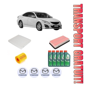 Set Pachet filtre revizie Bosch, 5 litrii ulei Castrol 10W40 MAZDA 6 Hatchback (GH) 1.8 MZR din 2007-2013, 4x Stickere auto cu MAZDA