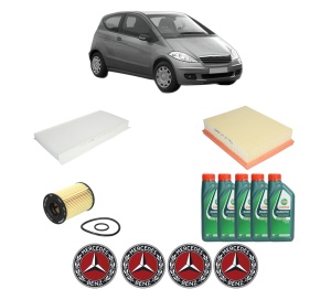Set Pachet filtre revizie Bosch, 5 litrii ulei Castrol 10W40 MERCEDES-BENZ A-CLASS (W169) A 180 (169.032, 169.332) din 2009-2012, 4x Stickere auto cu MERCEDES-BENZ - Img 2