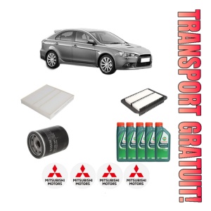 Set Pachet filtre revizie Bosch, 5 litrii ulei Castrol 10W40 MITSUBISHI LANCER VIII Sportback (CX_A) 1.8 MIVEC (CX3A, CX6A) din 2009, 4x Stickere auto cu MITSUBISHI