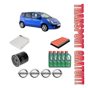Set Pachet filtre revizie Bosch, 5 litrii ulei Castrol 10W40 NISSAN NOTE (E11, NE11) 1.6 din 2006-2012, 4x Stickere auto cu NISSAN