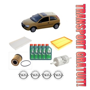 Set Pachet filtre revizie Bosch, 5 litrii ulei Castrol 10W40 OPEL CORSA C (X01) 1.8 (F08, F68) din 2000-2009, 4x Stickere auto cu OPEL