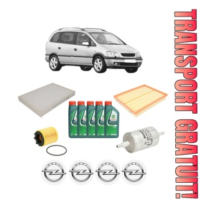 Set Pachet filtre revizie Bosch, 5 litrii ulei Castrol 10W40 OPEL ZAFIRA A MPV (T98) 2.2 16V (F75) din 2000-2005, 4x Stickere auto cu OPEL