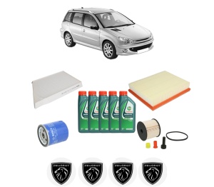 Set Pachet filtre revizie Bosch, 5 litrii ulei Castrol 10W40 PEUGEOT 206 SW (2E/K) 2.0 HDi din 2002-2007, 4x Stickere auto cu PEUGEOT - Img 2