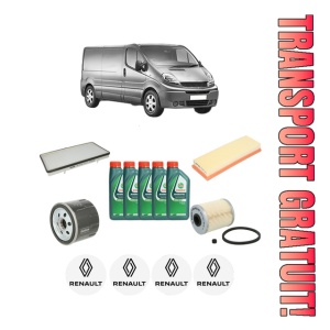 Set Pachet filtre revizie Bosch, 5 litrii ulei Castrol 10W40 RENAULT TRAFIC II Van (FL) 1.9 dCi (FL0C) din 2001, 4x Stickere auto cu RENAULT