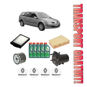 Set Pachet filtre revizie Bosch, 5 litrii ulei Castrol 10W40 RENAULT MEGANE II Estate Van (KM_) 1.5 dCi (KM02) din 2003-2009, 4x Stickere auto cu RENAULT