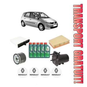 Set Pachet filtre revizie Bosch, 5 litrii ulei Castrol 10W40 RENAULT SCENIC II (JM0/1_) 1.5 dCi (JM16) din 2007-2008, 4x Stickere auto cu RENAULT