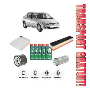 Set Pachet filtre revizie Bosch, 5 litrii ulei Castrol 10W40 RENAULT LOGAN I (LS_) 1.5 dCi din 2008-2015, 4x Stickere auto cu RENAULT