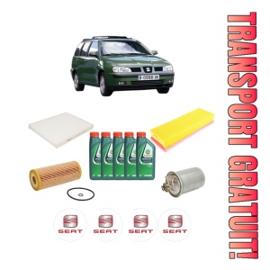 Set Pachet filtre revizie Bosch, 5 litrii ulei Castrol 10W40 SEAT CORDOBA VARIO Estate Van (6K5) 1.9 TDI din 2000-2002, 4x Stickere auto cu SEAT