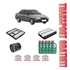 Set Pachet filtre revizie Bosch, 5 litrii ulei Castrol 10W40 TOYOTA COROLLA (_E11_) 1.4 16V (ZZE111_, ZZE111R) din 2000-2001, 4x Stickere auto cu TOYOTA