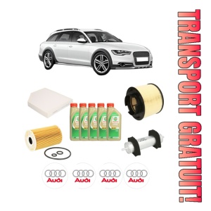 Set Pachet filtre revizie Bosch, 5 litrii ulei Castrol 5W30 AUDI A4 Allroad B8 (8KH) 2.0 TDI quattro din 2013-2016, 4x Stickere auto cu AUDI