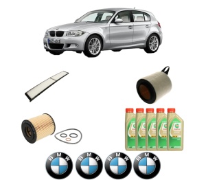 Set Pachet filtre revizie Bosch, 5 litrii ulei Castrol 5W30 BMW Seria 1 (E87) 120 i din 2004-2007, 4x Stickere auto cu BMW - Img 2