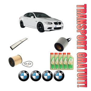 Set Pachet filtre revizie Bosch, 5 litrii ulei Castrol 5W30 BMW Seria 3 Coupe (E92) 316 i din 2007-2013, 4x Stickere auto cu BMW