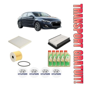 Set Pachet filtre revizie Bosch, 5 litrii ulei Castrol 5W30 HYUNDAI i30 FASTBACK (PDE, PDEN) 1.6 CRDi din 2018, 4x Stickere auto cu HYUNDAI