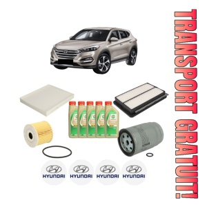 Set Pachet filtre revizie Bosch, 5 litrii ulei Castrol 5W30 HYUNDAI TUCSON SUV Van (TLE) 1.6 CRDi din 2018-2020, 4x Stickere auto cu HYUNDAI