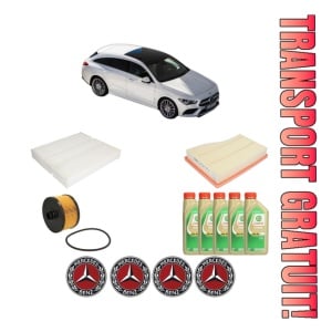 Set Pachet filtre revizie Bosch, 5 litrii ulei Castrol 5W30 MERCEDES-BENZ CLA Shooting Brake (X118) CLA 250 e (118.686) din 2020, 4x Stickere auto cu MERCEDES-BENZ
