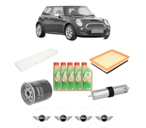Set Pachet filtre revizie Bosch, 5 litrii ulei Castrol 5W30 MINI MINI (R50, R53) One D din 2003-2006, 4x Stickere auto cu MINI - Img 2