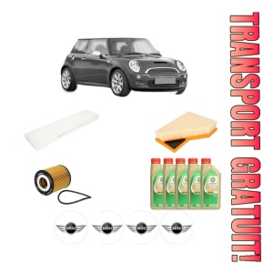 Set Pachet filtre revizie Bosch, 5 litrii ulei Castrol 5W30 MINI MINI (R50, R53) Cooper din 2001-2006, 4x Stickere auto cu MINI